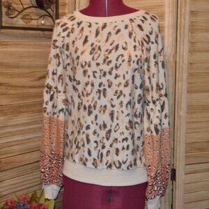NWT Democracy XS Scoop Neck Sweatshirt Mixed Patterns Gray/Orange Animal Print
